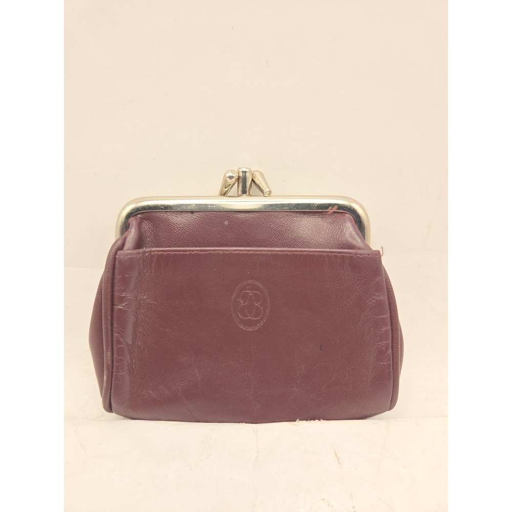 Buxton Genuine Leather Kiss-Lock Coin Purse Burgundy - Pre-owned Nice